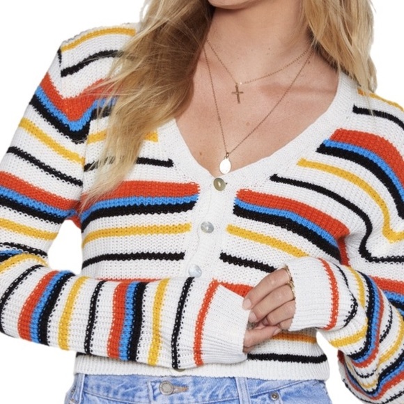 Nasty Gal I'll be Just Line Striped Cropped Cardigan Sweater Size Small - Picture 2 of 6